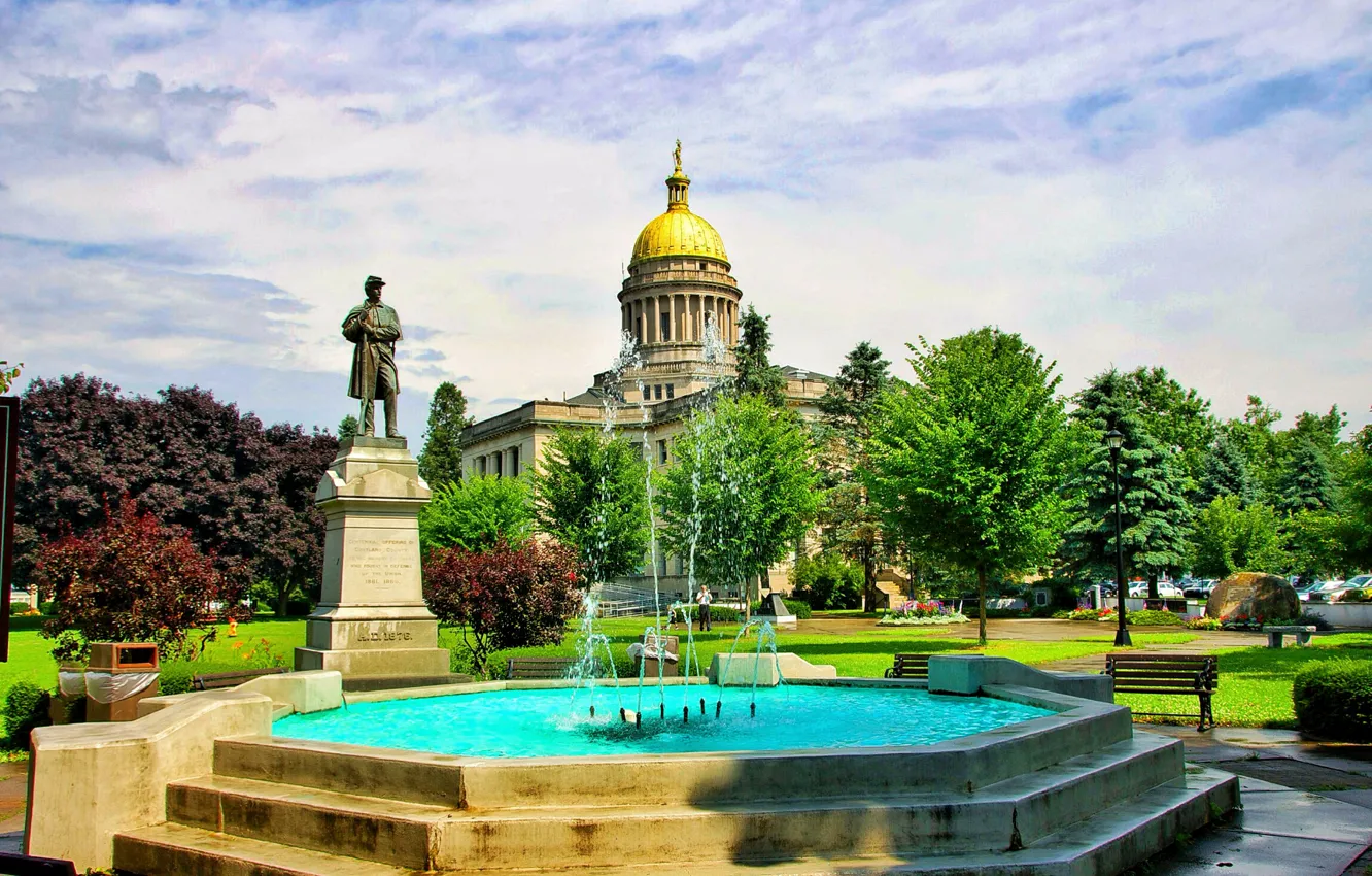 Фото обои лето, парк, памятник, фонтан, храм, USA, New Jersey, Fountains