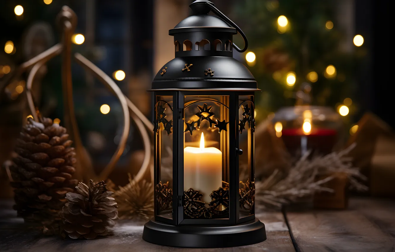 Фото обои зима, снег, ночь, Рождество, фонарь, Новый год, Christmas, night