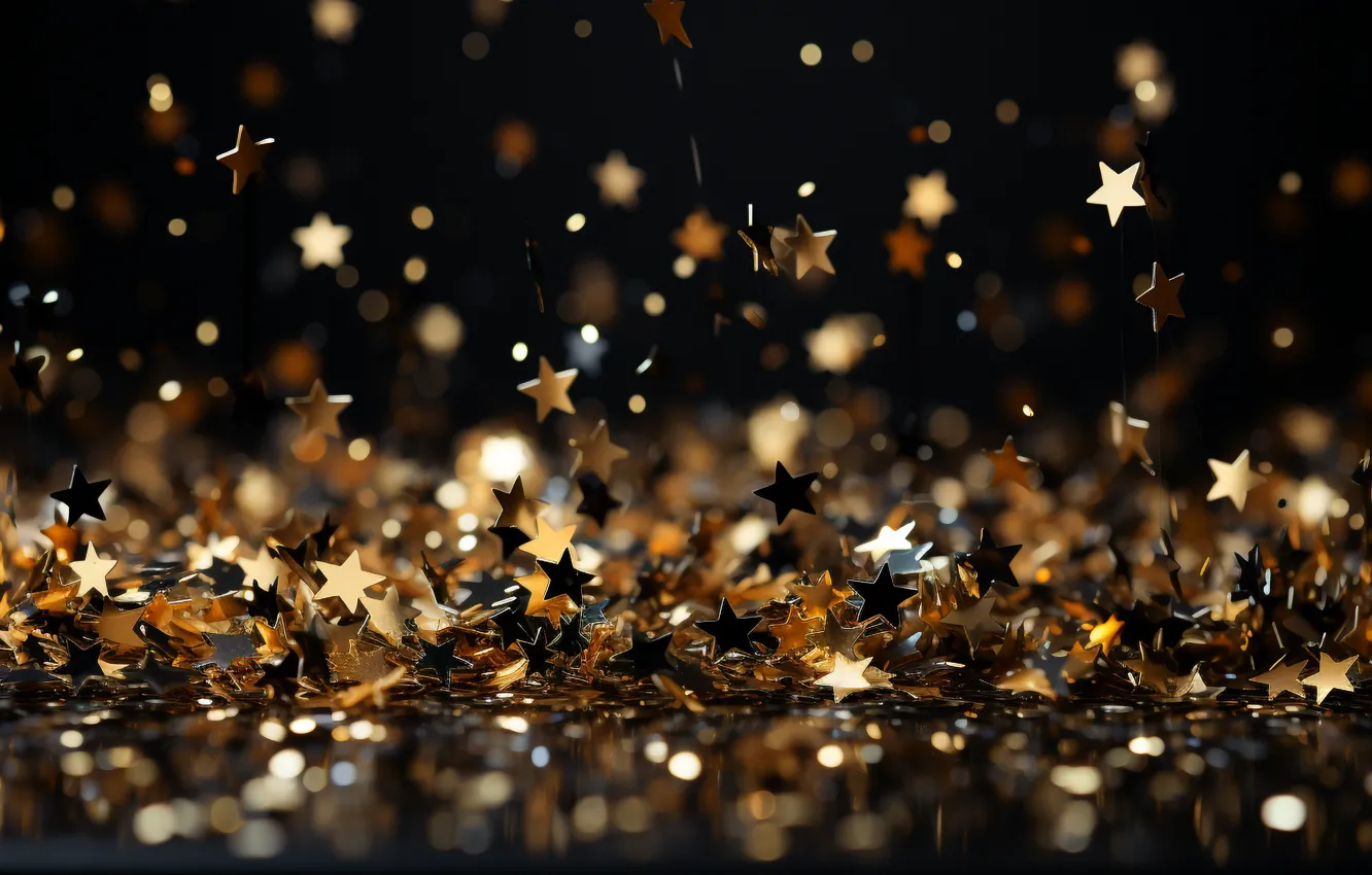 Фото обои звезды, украшения, Новый Год, Рождество, golden, new year, happy, black