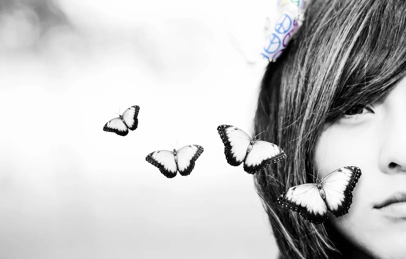 Фото обои девушка, бабочки, фон