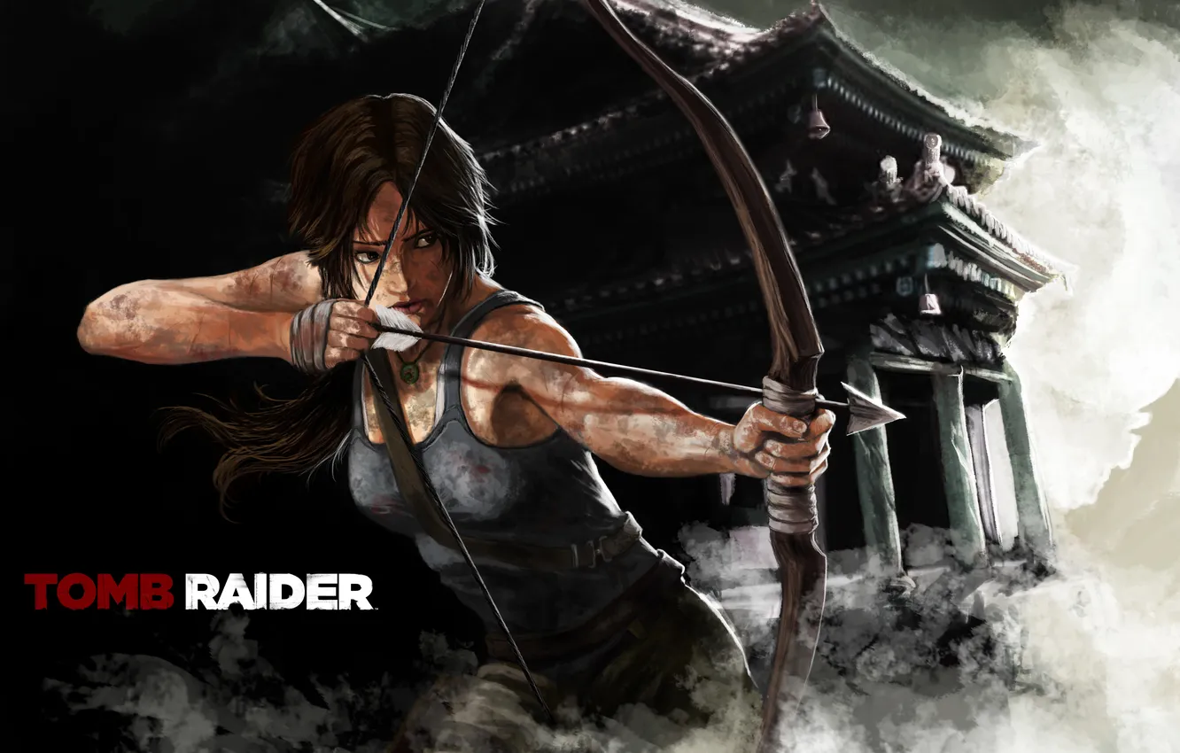 Фото обои девушка, лук, арт, Tomb Raider, Лара Крофт, Lara Croft