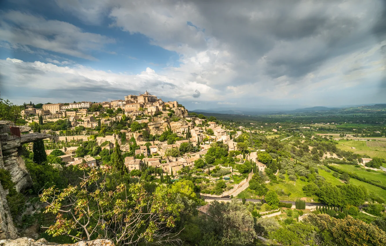 Фото обои Франция, Дома, France, Лазурный берег, Panorama, Cote d'Azur, Горд, Gordes