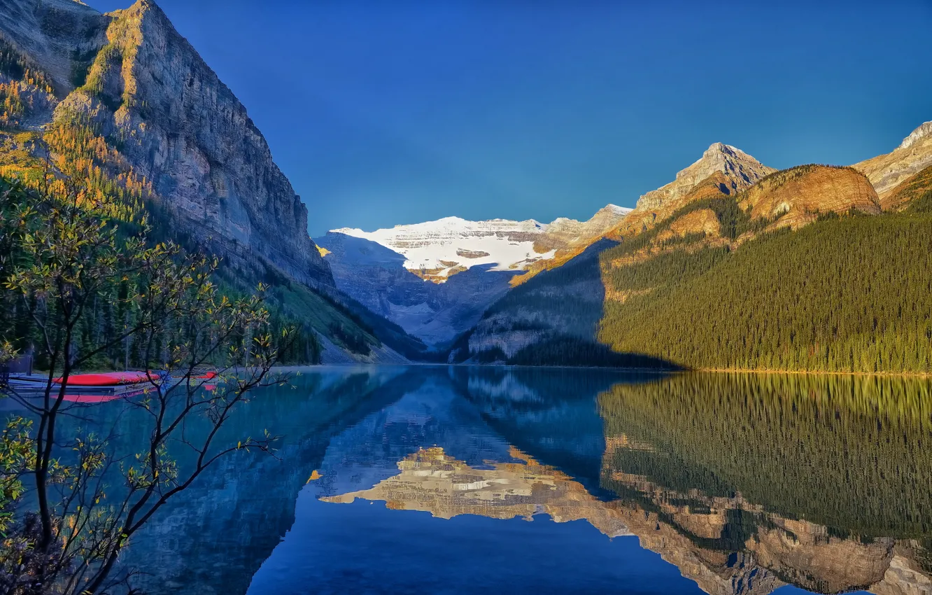 Фото обои горы, озеро, отражение, Канада, Альберта, Banff National Park, Alberta, Lake Louise