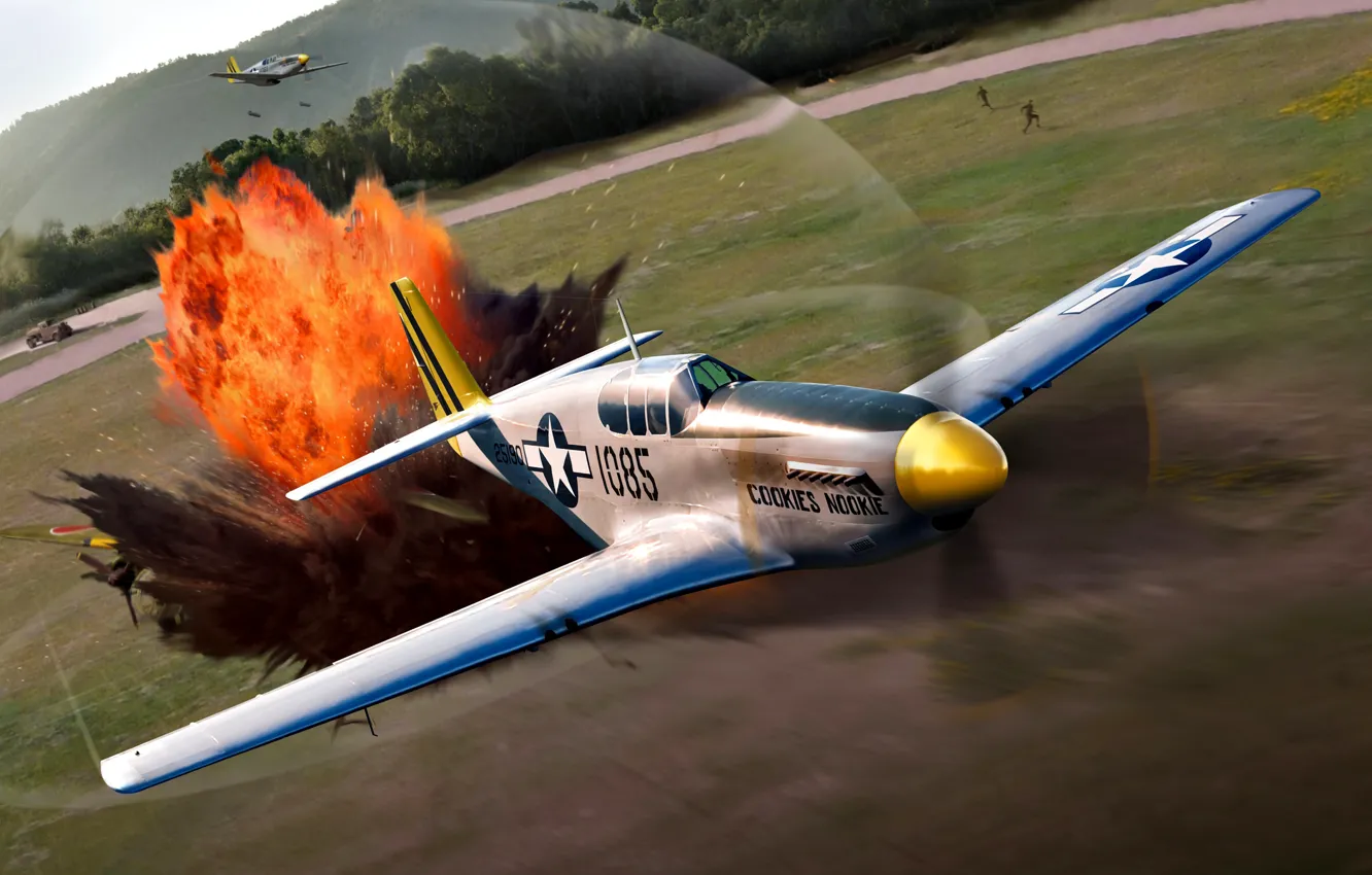Фото обои Mustang, Взрыв, P-51, WWII, P-51C, 311th FG, 10th Air Force, 530th FS