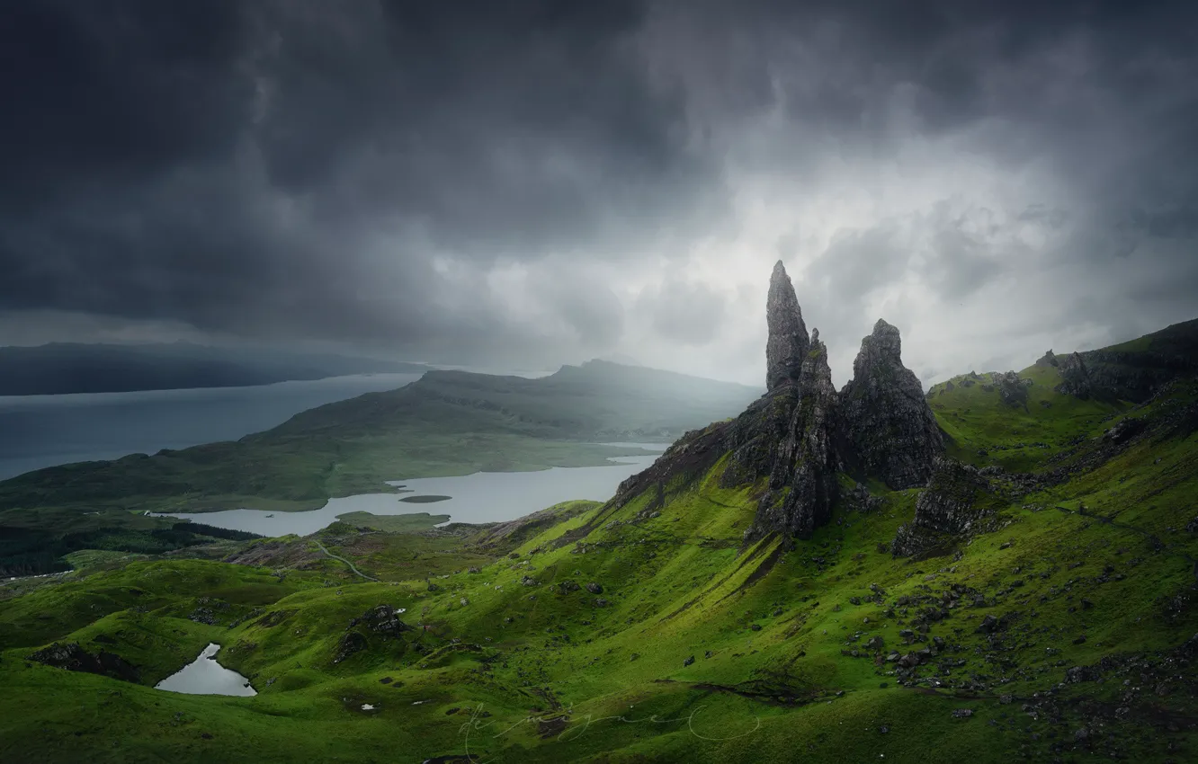 Фото обои камни, скалы, остров, гора, Шотландия, Скай