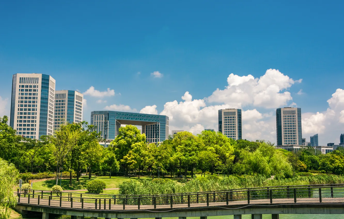 Фото обои city, park, buildings, and cityscape