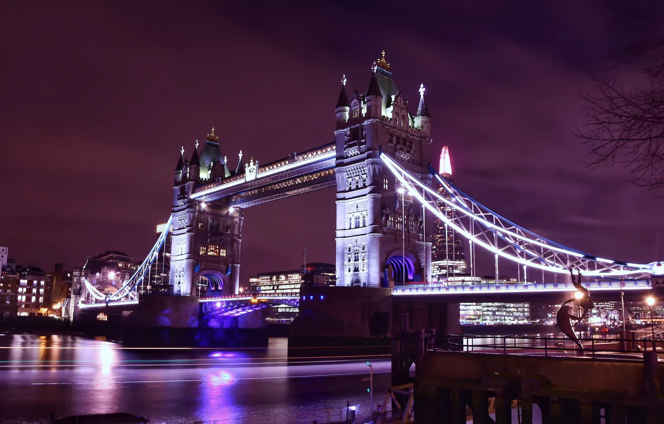 Фото обои город, огни, здание, Tower Bridge, London