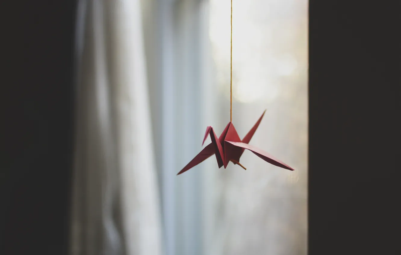 Фото обои красный, оригами, журавль