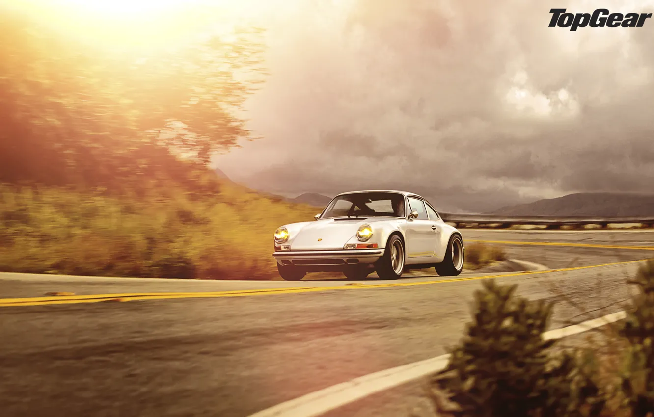 Фото обои солнце, свет, блики, порше, Porsche 911, top gear, топ гир