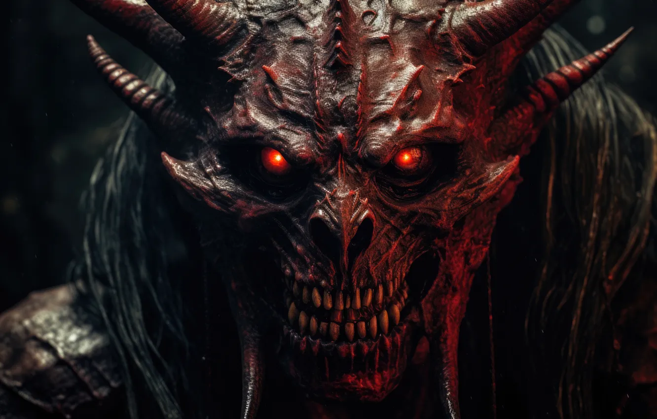Фото обои demon, red, horns, eyes, scaly skin