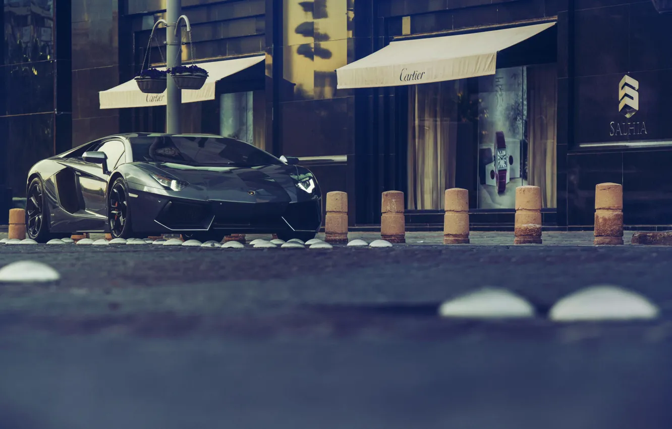 Фото обои Lamborghini, Shooting, Front, Black, LP700-4, Aventador, Photography, Supercar