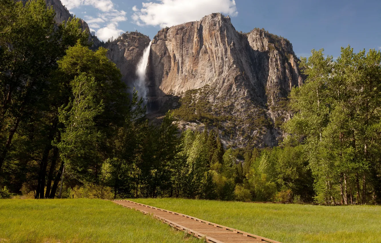 Фото обои природа, скала, парк, фото, водопад, США, Йосемити