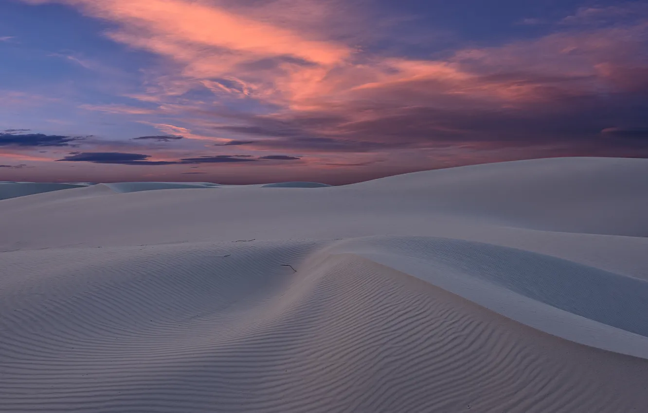 Фото обои песок, закат, пустыня, дюны, США, Нью-Мексико