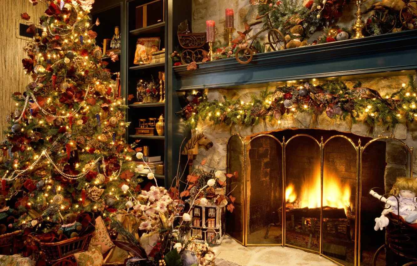 Фото обои елка, новый год, Рождество, подарки