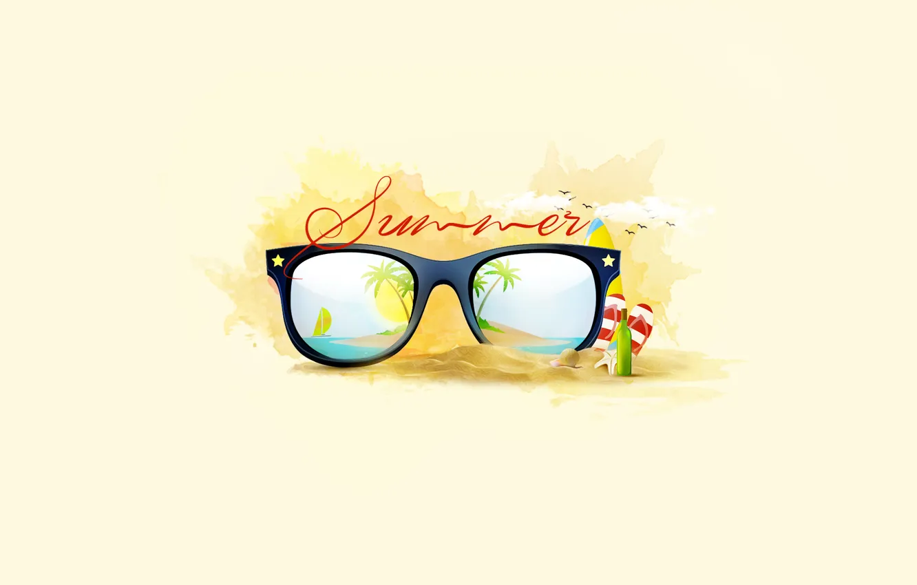 Фото обои пляж, лето, пальмы, отдых, отпуск, очки, Design, Suman Sil