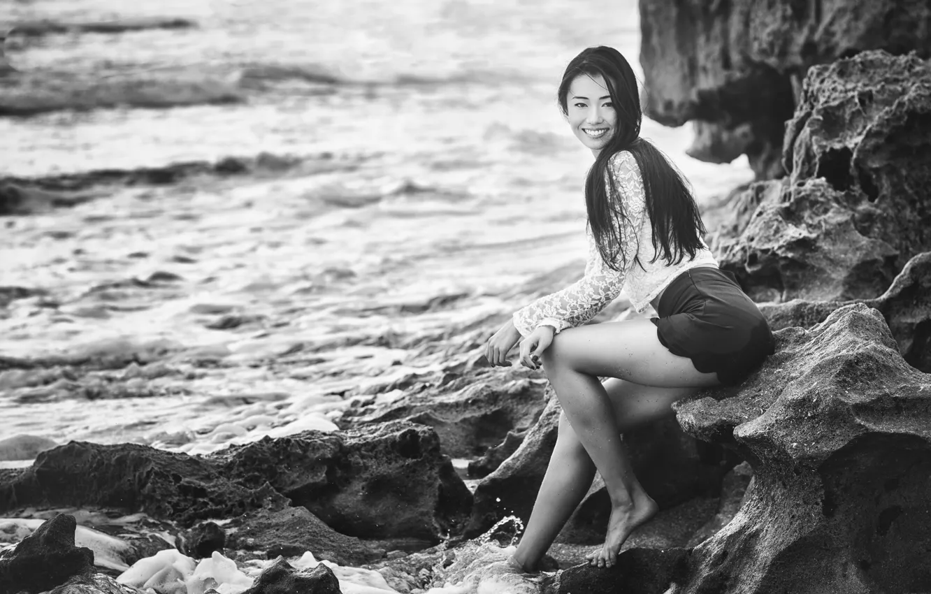Фото обои лето, девушка, улыбка, берег