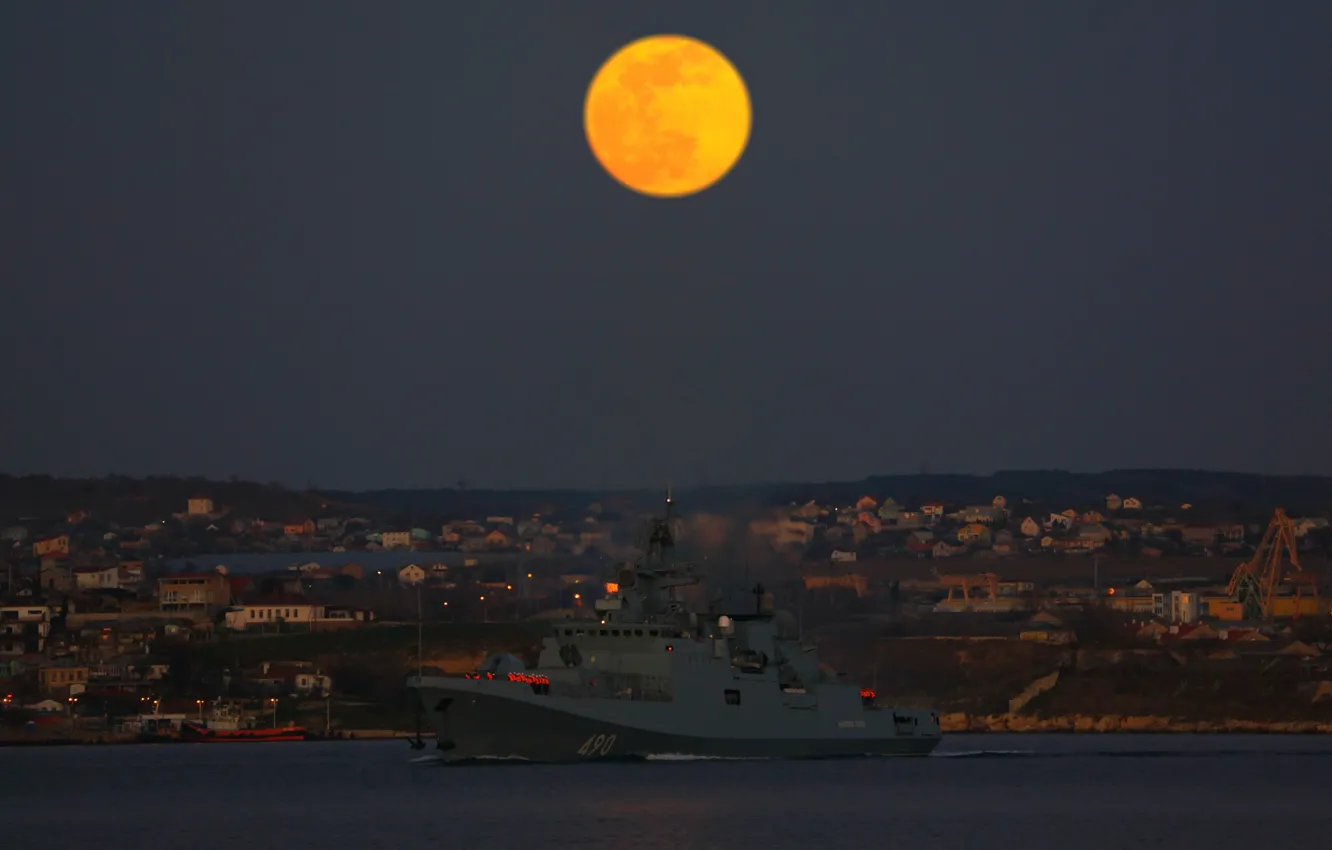 Фото обои ночь, луна, фрегат, Севастополь, Адмирал Эссен