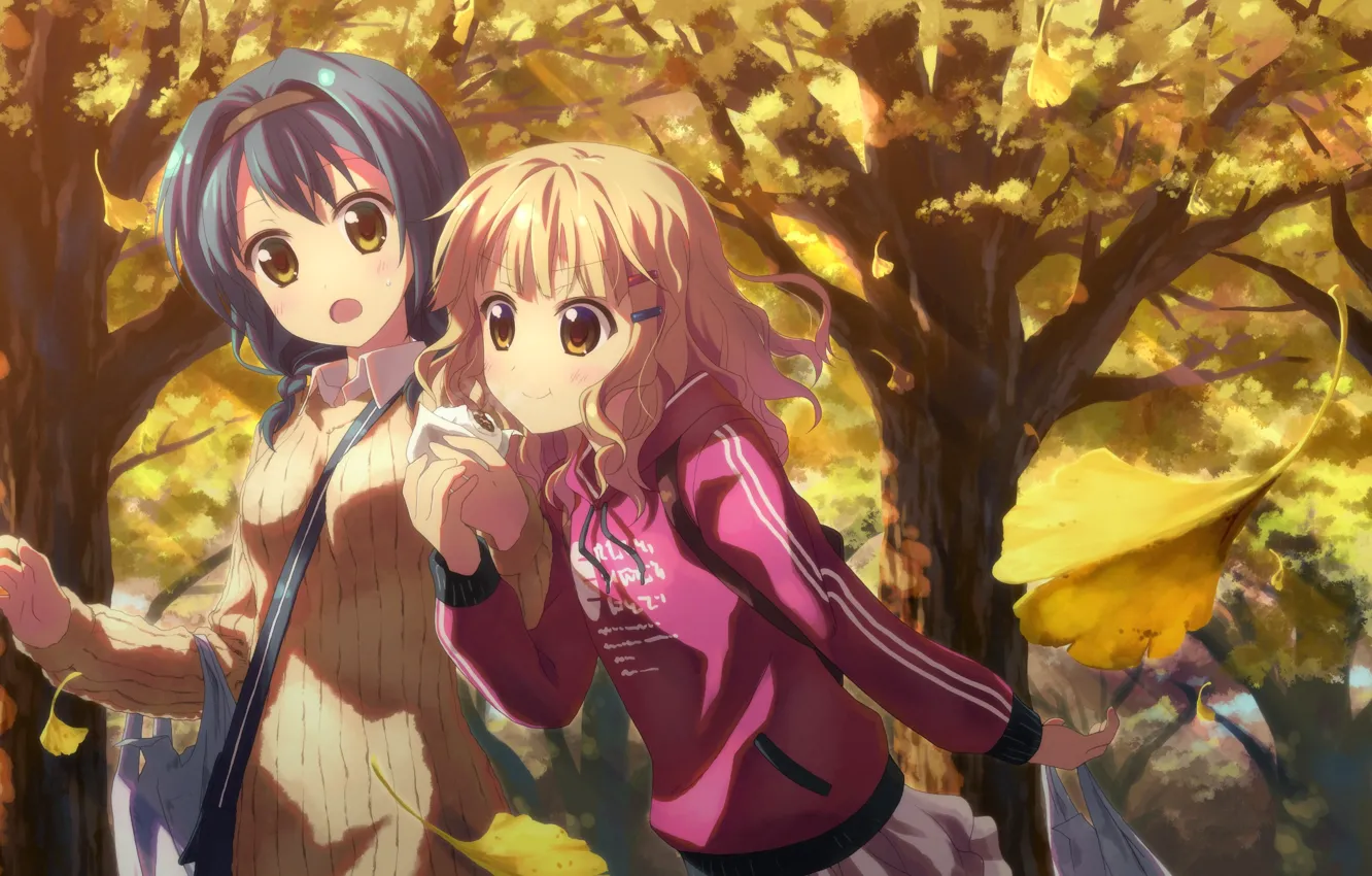 Фото обои осень, девушки, аниме, girls, anime