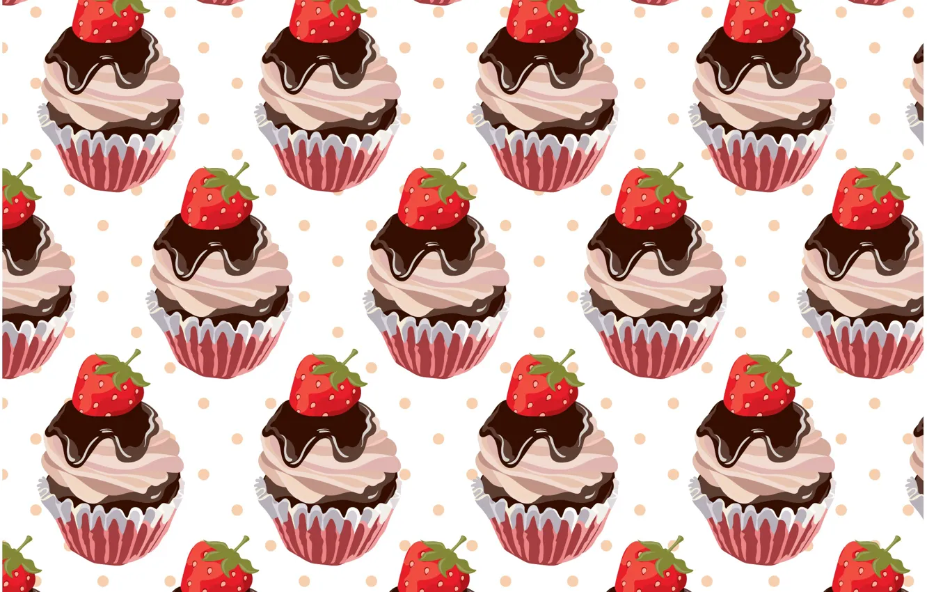 Фото обои фон, текстура, десерт, background, pattern, Strawberry, cupcake, кексы