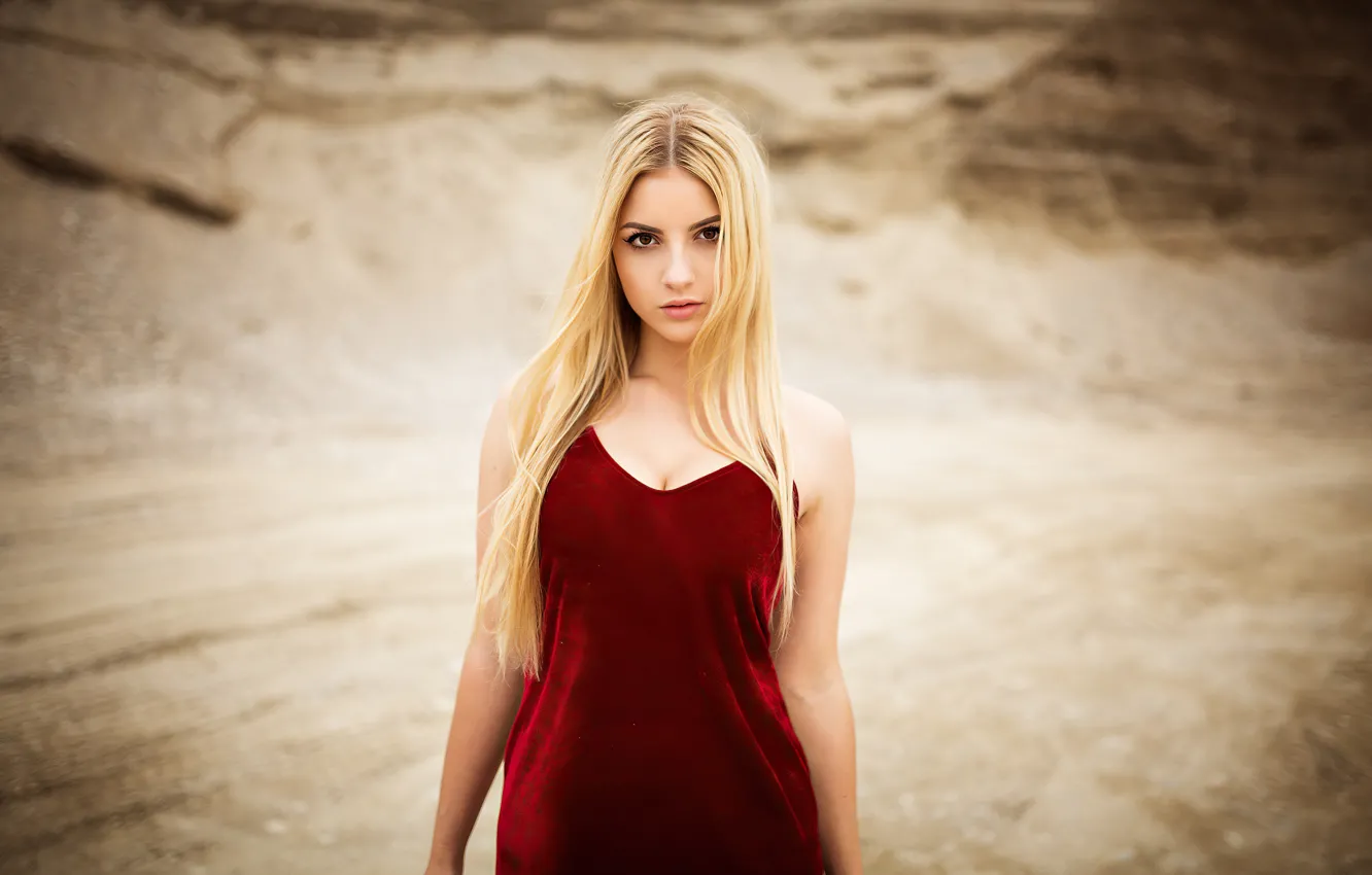 Фото обои девушка, поза, модель, волосы, макияж, платье, блондинка, красотка