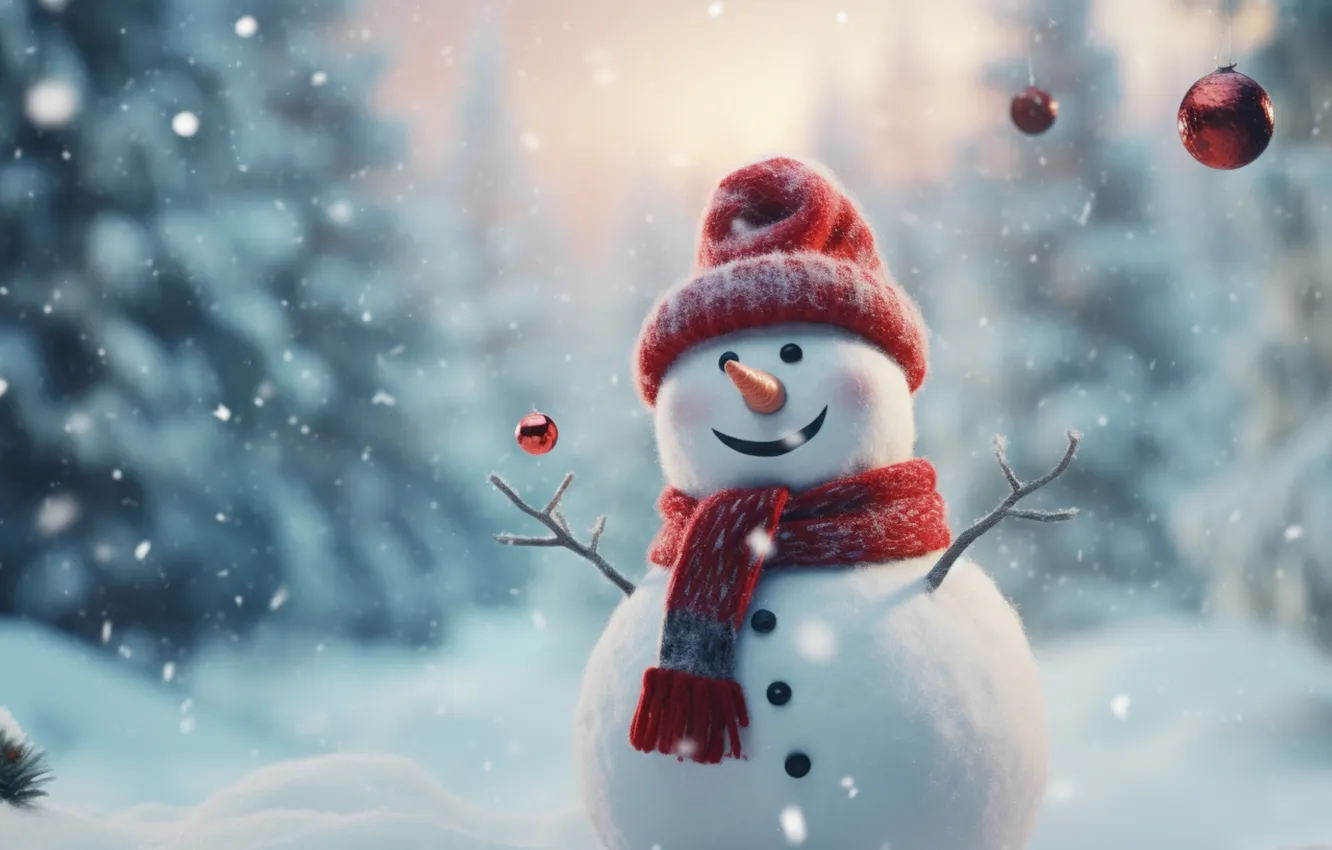 Фото обои зима, снег, Рождество, Новый год, снеговик, Christmas, winter, merry