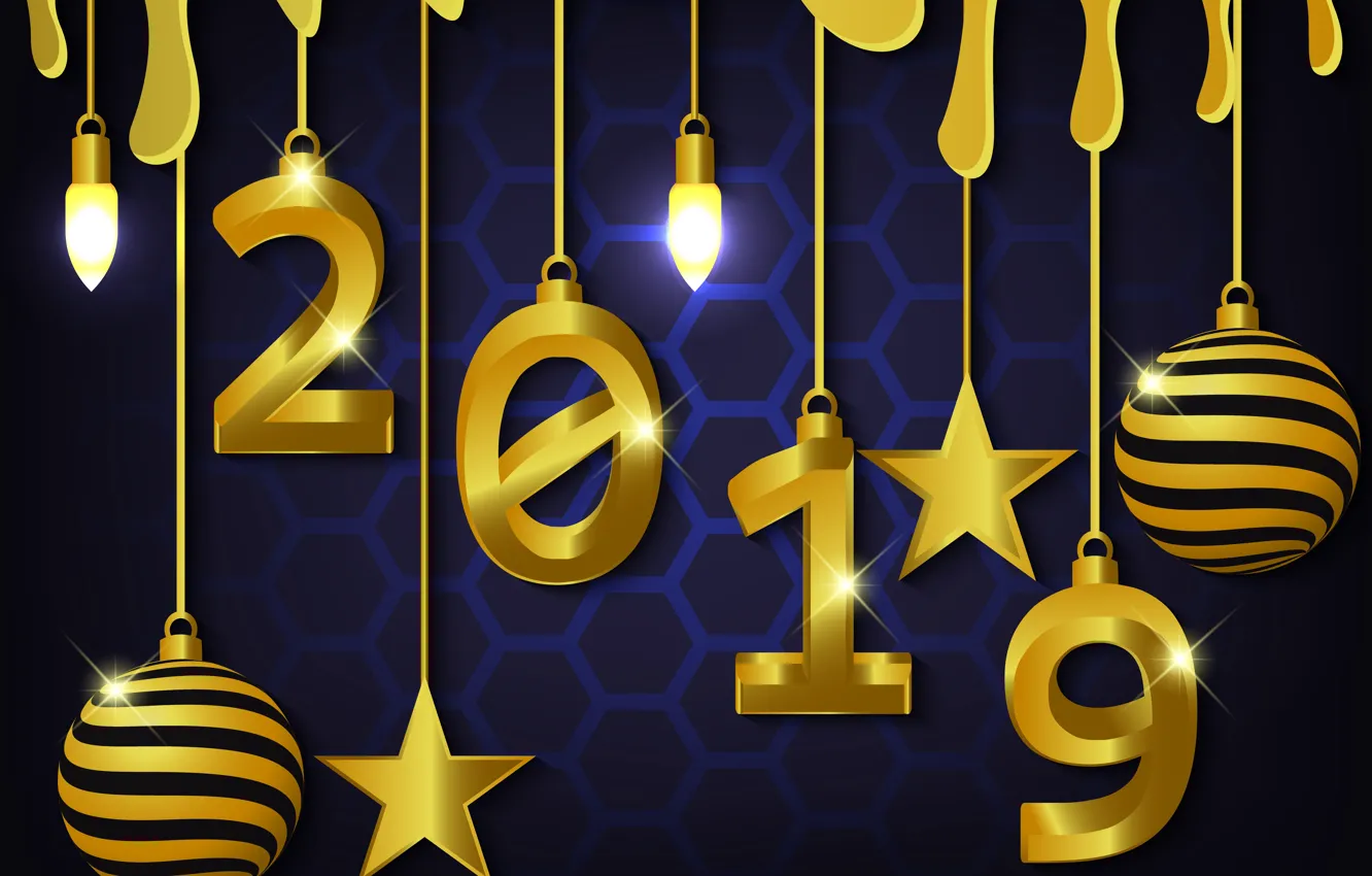 Фото обои золото, Новый Год, цифры, golden, черный фон, black, background, New Year