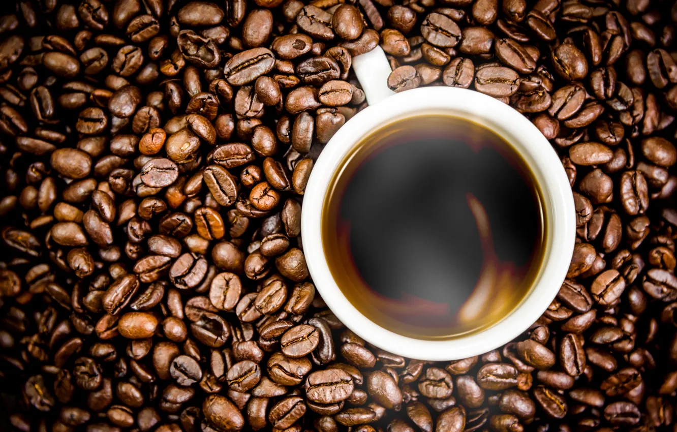 Фото обои фон, кофе, зерна, чашка, texture, background, cup, beans