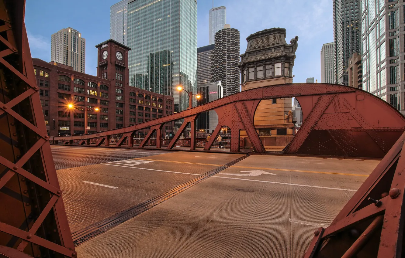 Фото обои мост, город, небоскребы, Чикаго, США, Иллинойс, Chicago, Illinois