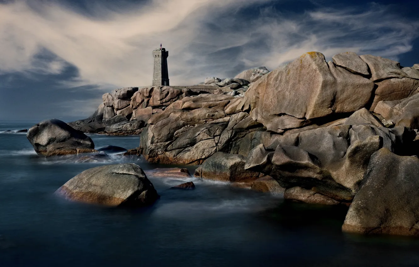 Фото обои море, пейзаж, камни, скалы, маяк