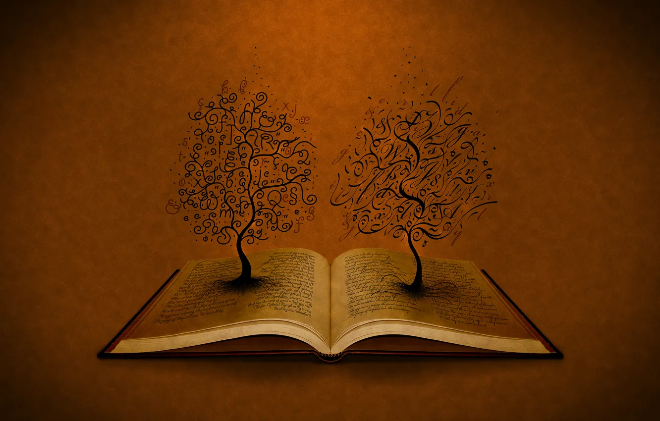 Фото обои деревья, буквы, книга