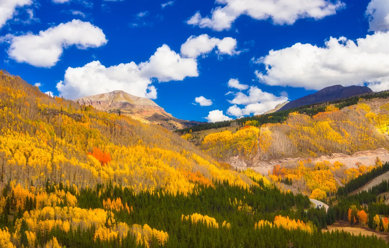Фото обои осень, лес, облака, горы, Колорадо