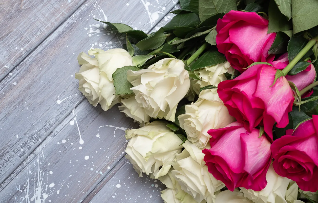 Фото обои розы, букет, розовые, белые