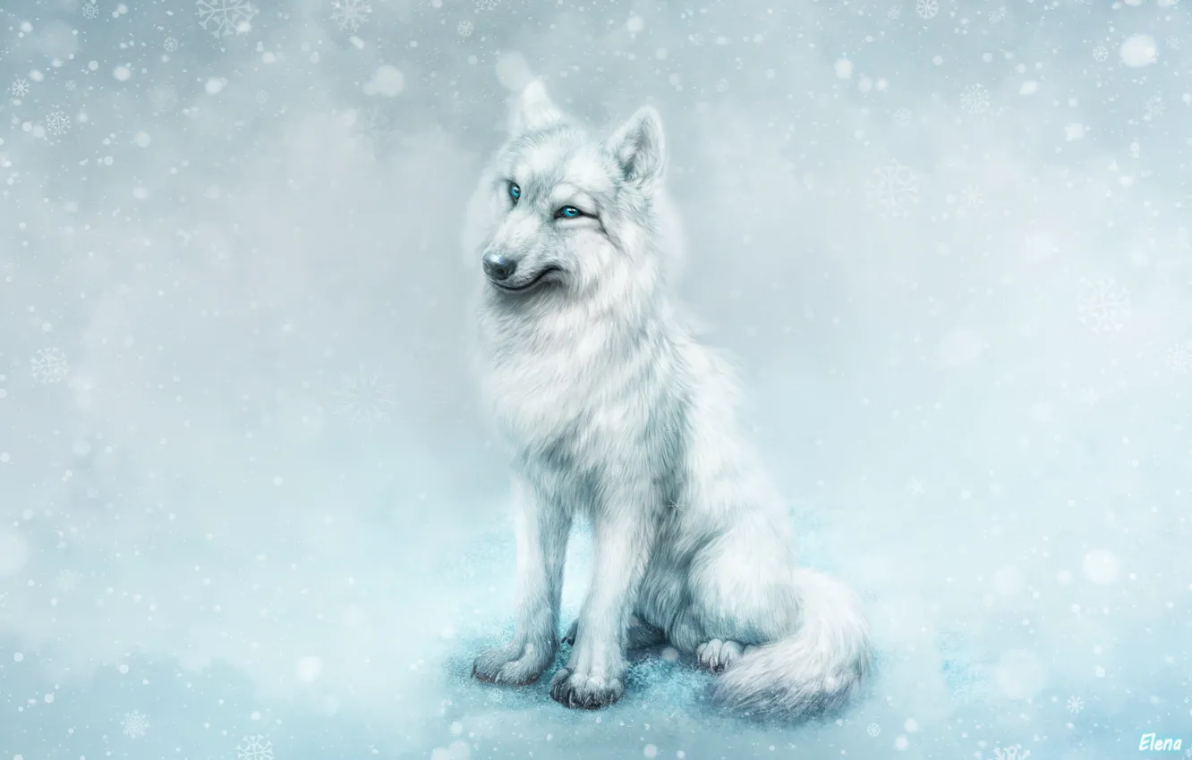 Фото обои Зима, Снег, Стиль, Волк, Зверь, Арт, Art, Winter
