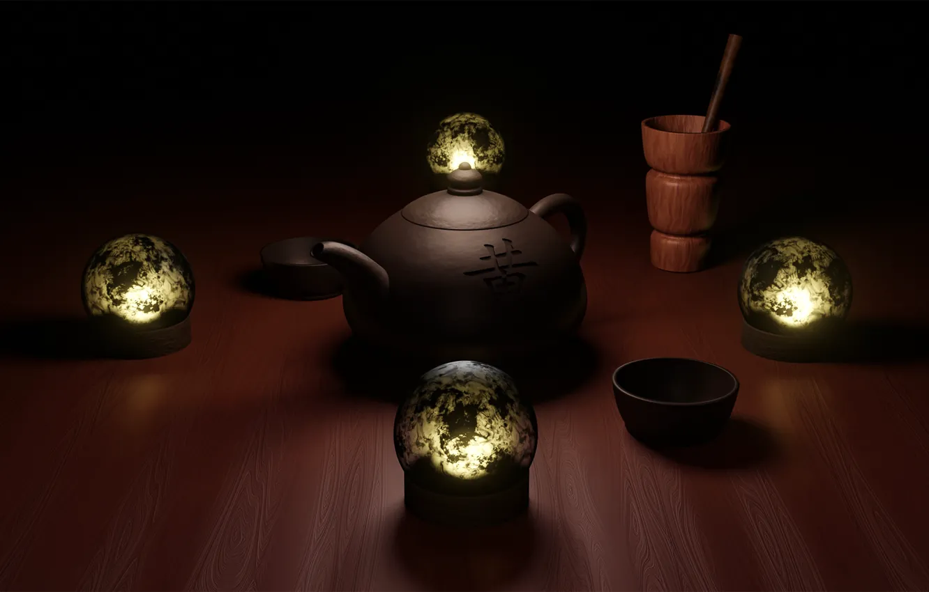 Фото обои свет, огни, чай, свечение, текстура, сервиз, чайная церемония, фарфор