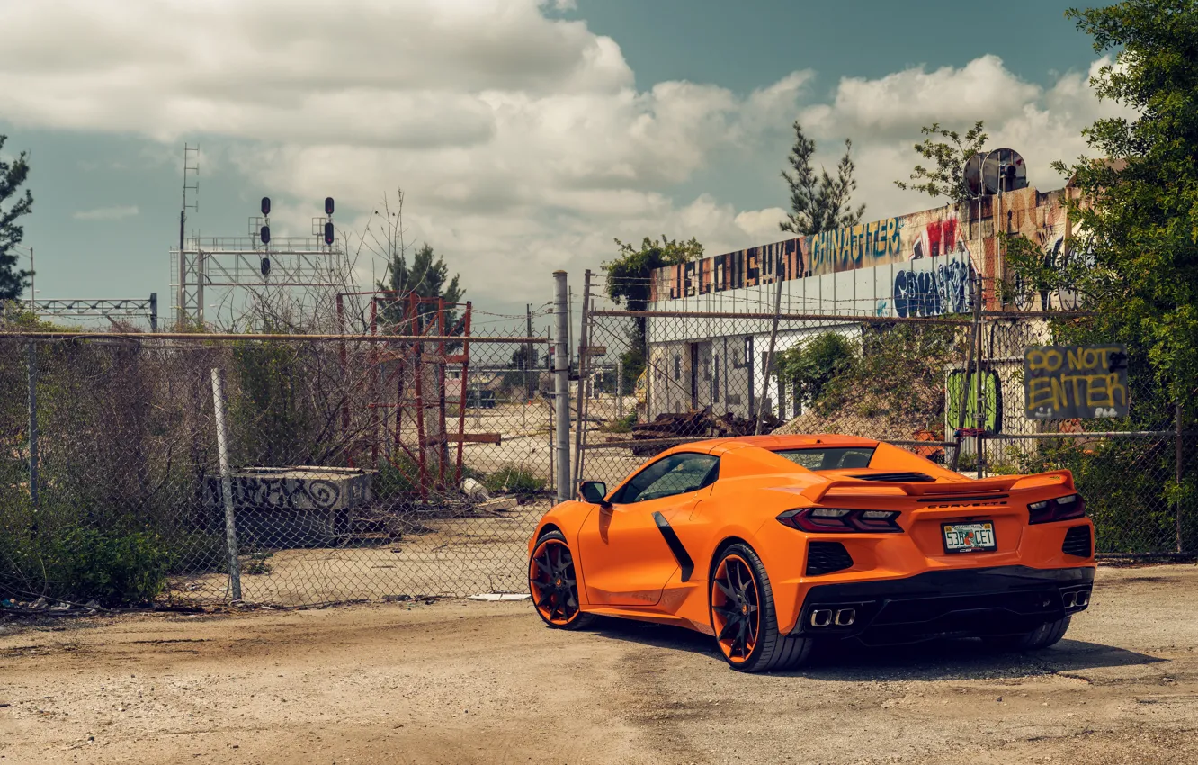 Фото обои wallpaper, Chevrolet Corvette, Orange C8