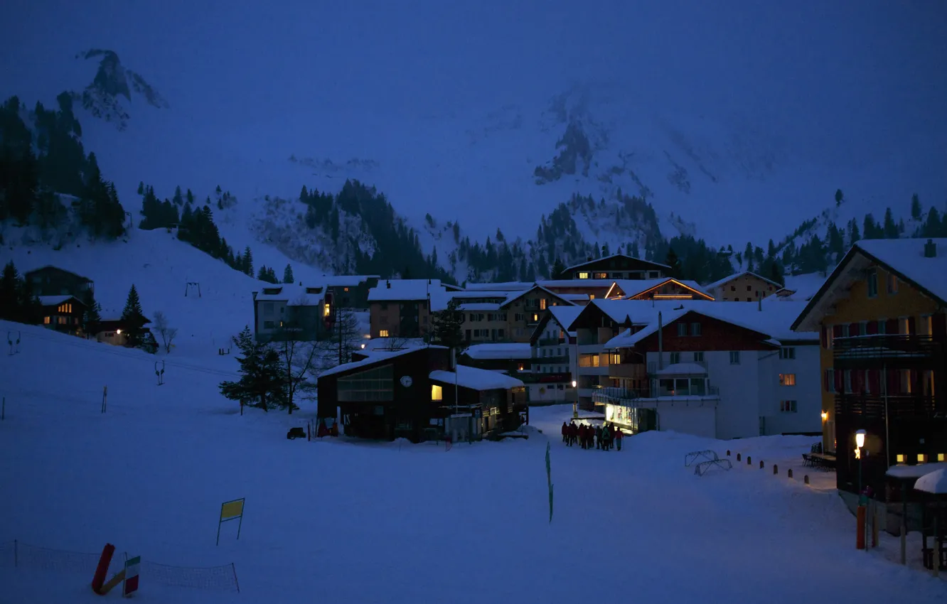 Фото обои winter, mountains, village