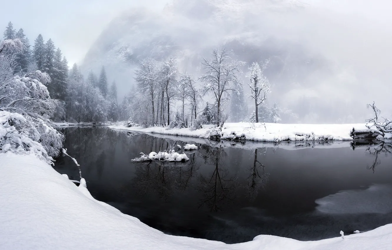 Фото обои зима, снег, река