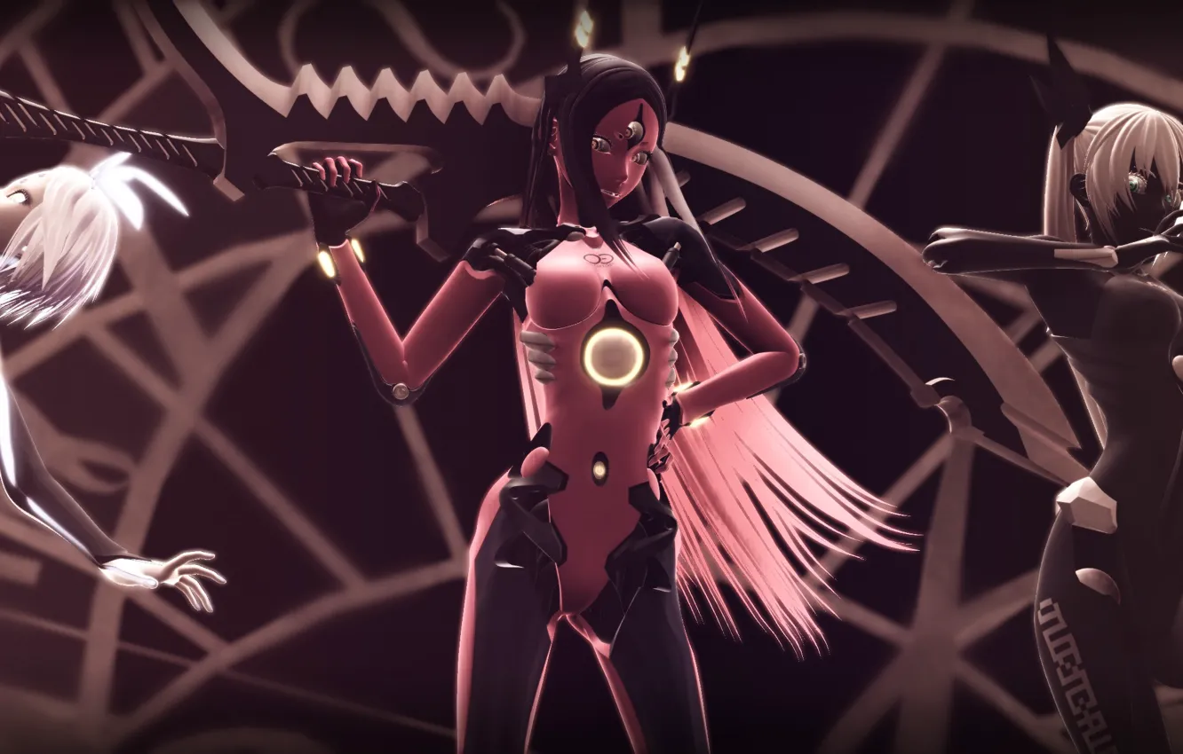 Фото обои девушка, оружие, робот, vocaloid, бантик, вокалоид, Carbon Black Miku, Phosphorescent Rin