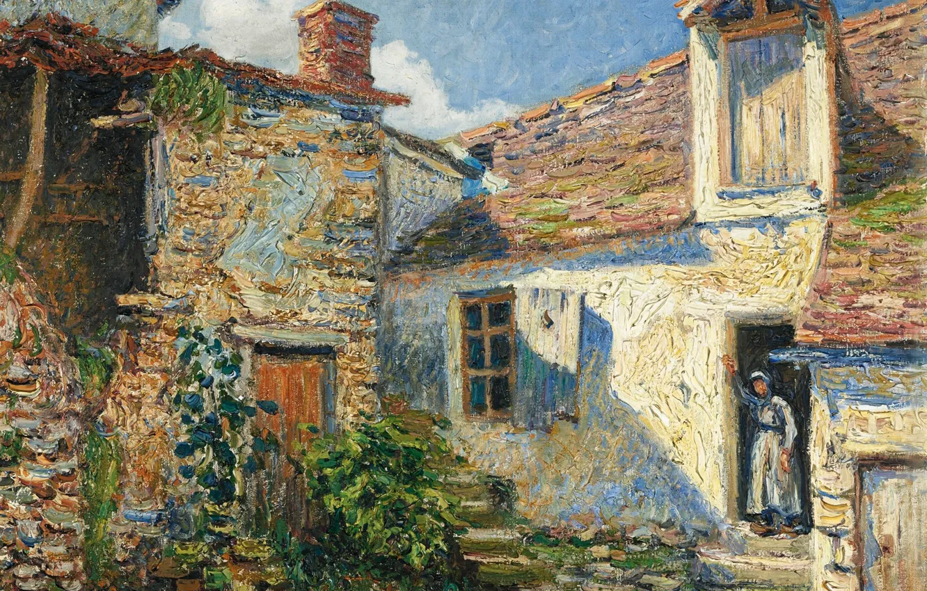 Фото обои дом, картина, Francis Picabia, Франсис Пикабиа, Двор Фермы. Море-сюр-Луэн