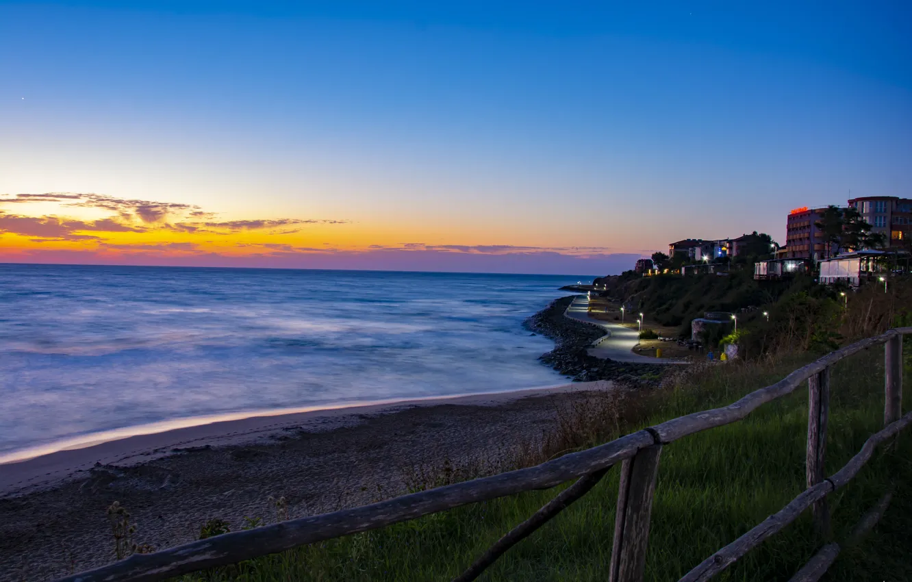Фото обои Landscape, Beach, Sunrise, Sea, Sea Beach, Gras