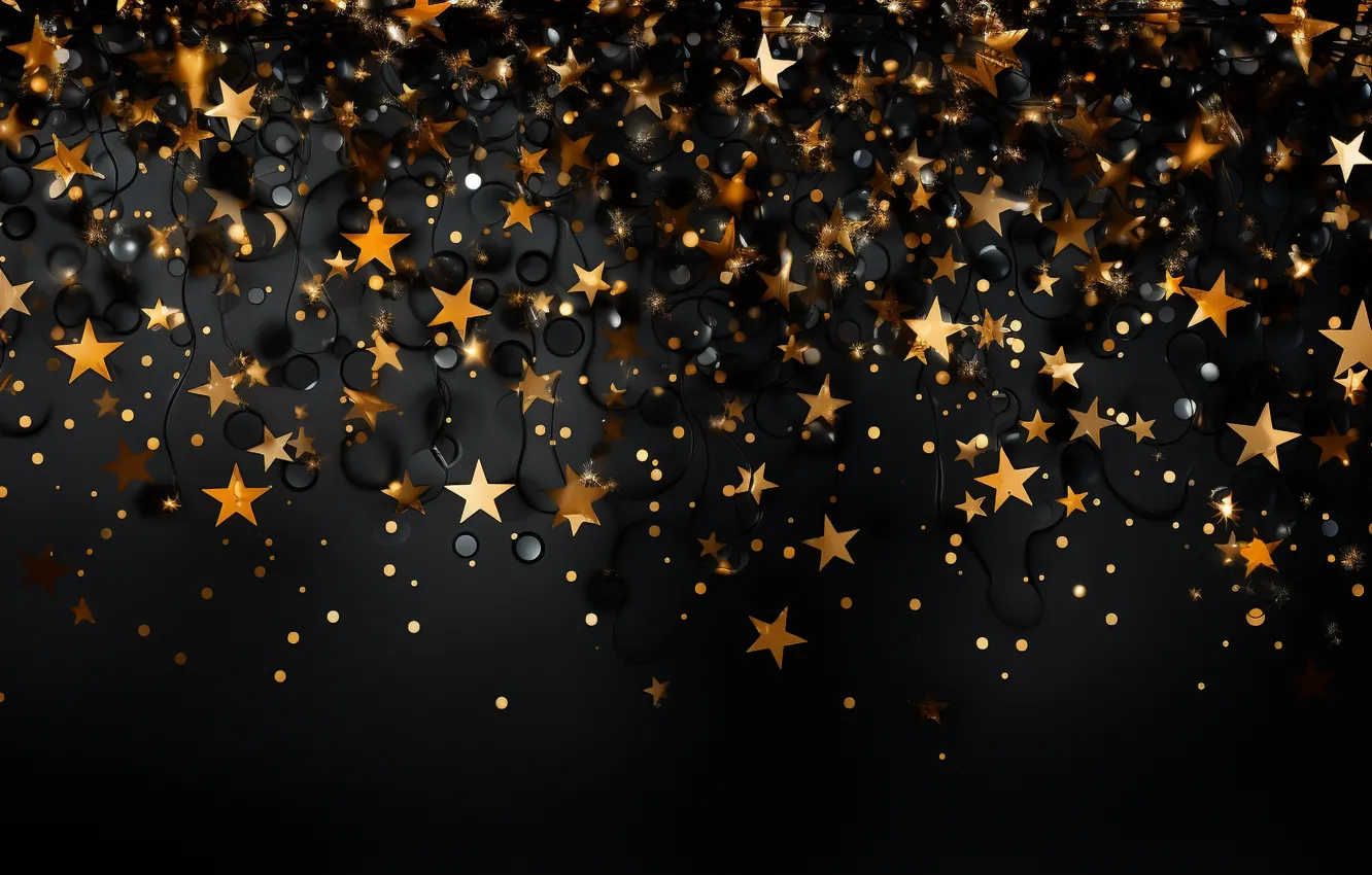 Фото обои звезды, украшения, Новый Год, Рождество, golden, new year, happy, black