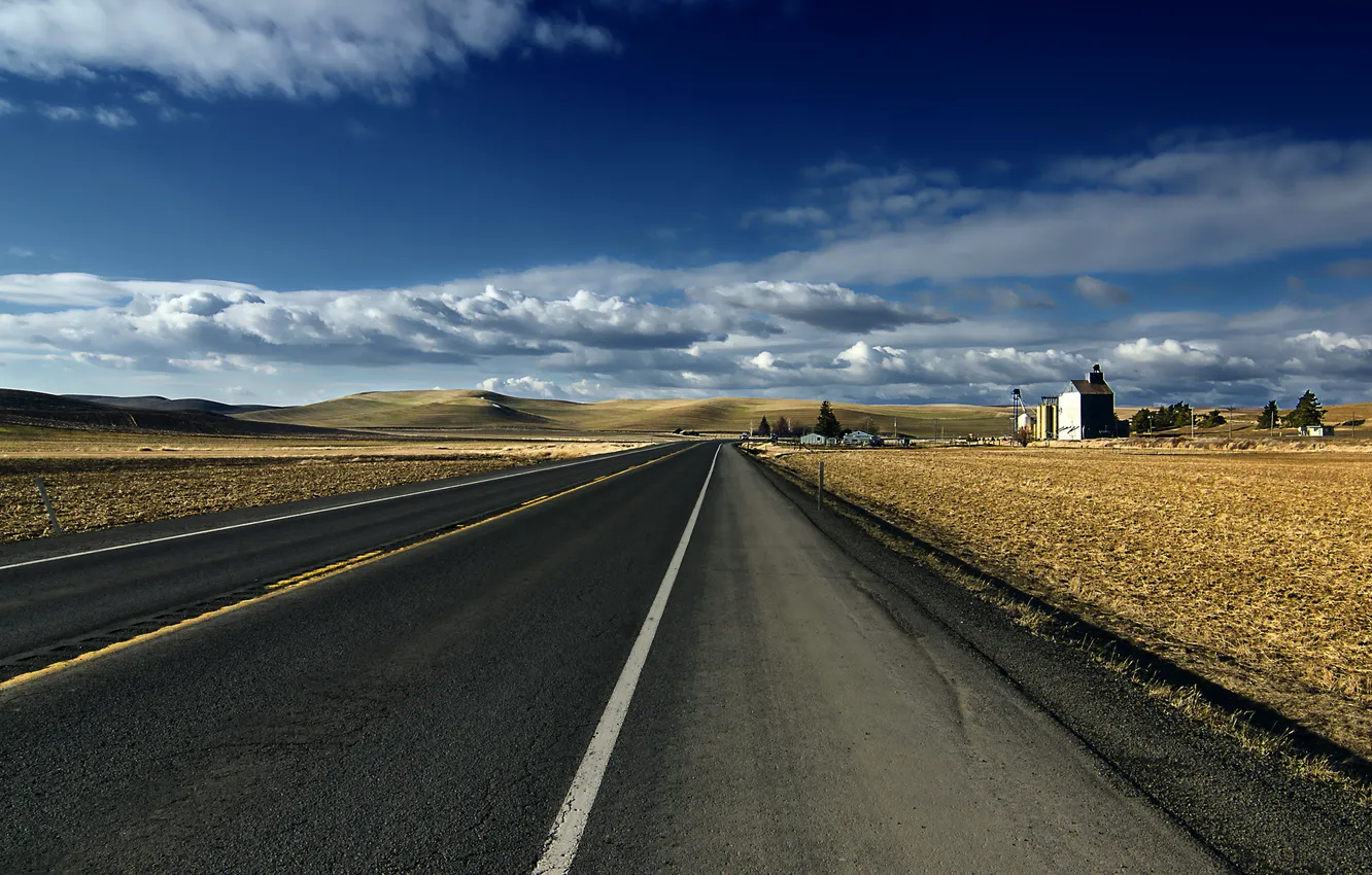 Фото обои дорога, поле, пейзаж