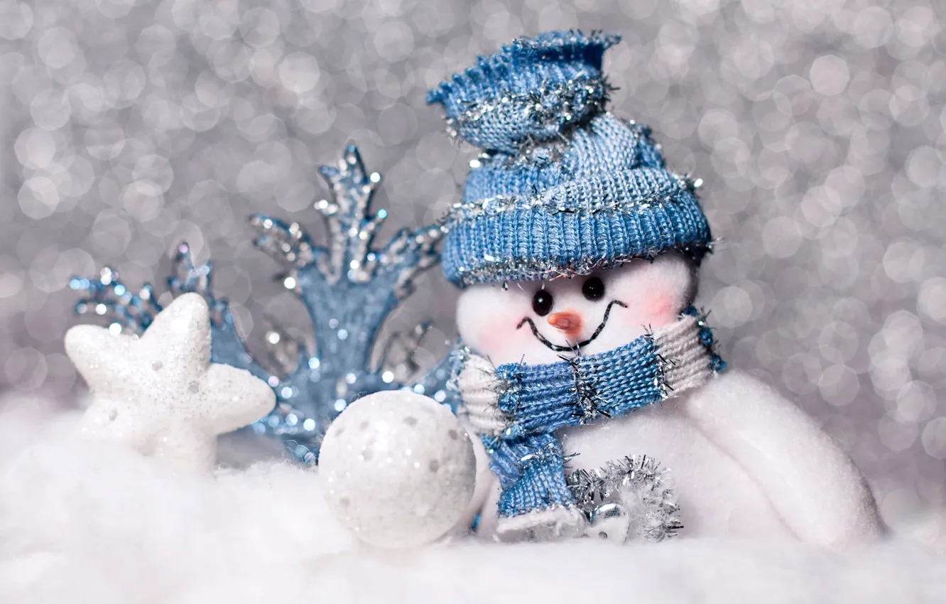Фото обои шапка, шарф, снеговик, звёздочка, снежок