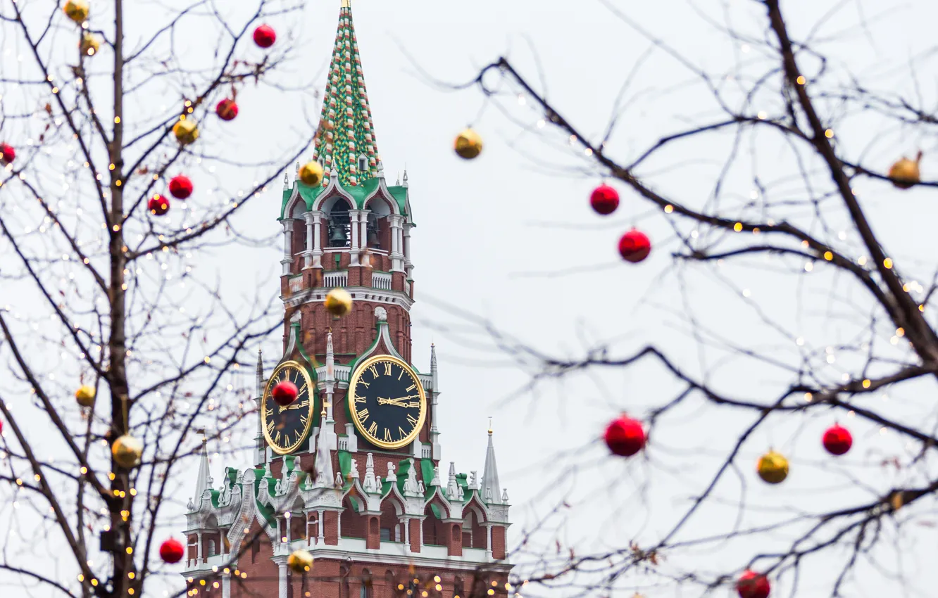 Фото обои зима, украшения, city, город, шары, Новый Год, Рождество, Москва
