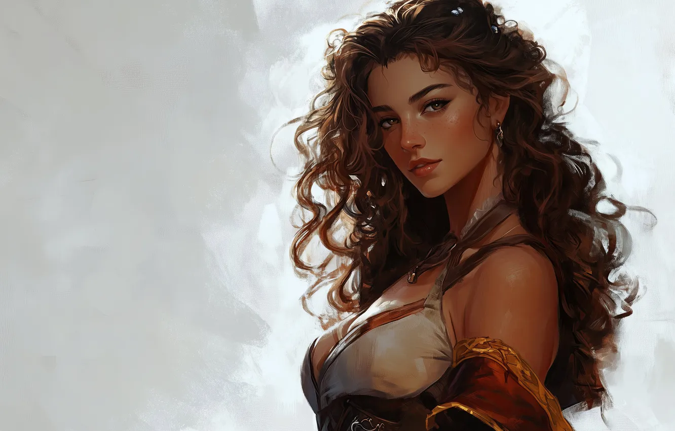 Фото обои women, brunette, fantasy art, illustration, looking at viewer, AI art, Dungeons Dragons