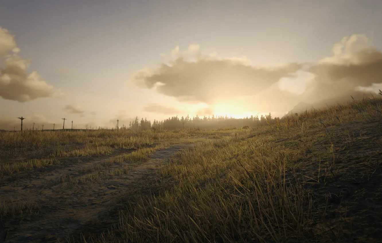 Фото обои HDR, Clouds, Game, Field, Prairie, UHD, Red Dead Redemption 2, Xbox One X