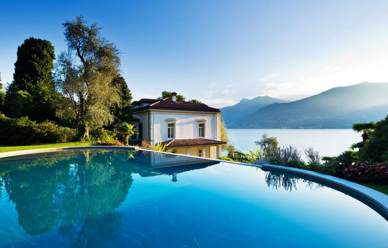Фото обои горы, озеро, вилла, бассейн, Италия, Комо, Villa Giuseppina