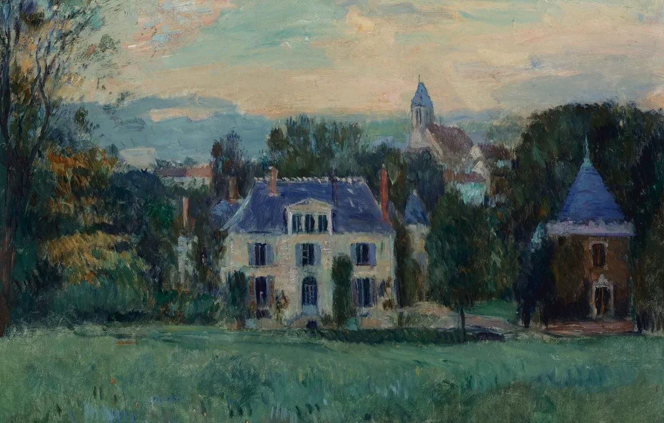 Фото обои пейзаж, дом, картина, The House of Paulin, Альбер-Шарль Лебур, Albert Lebourg