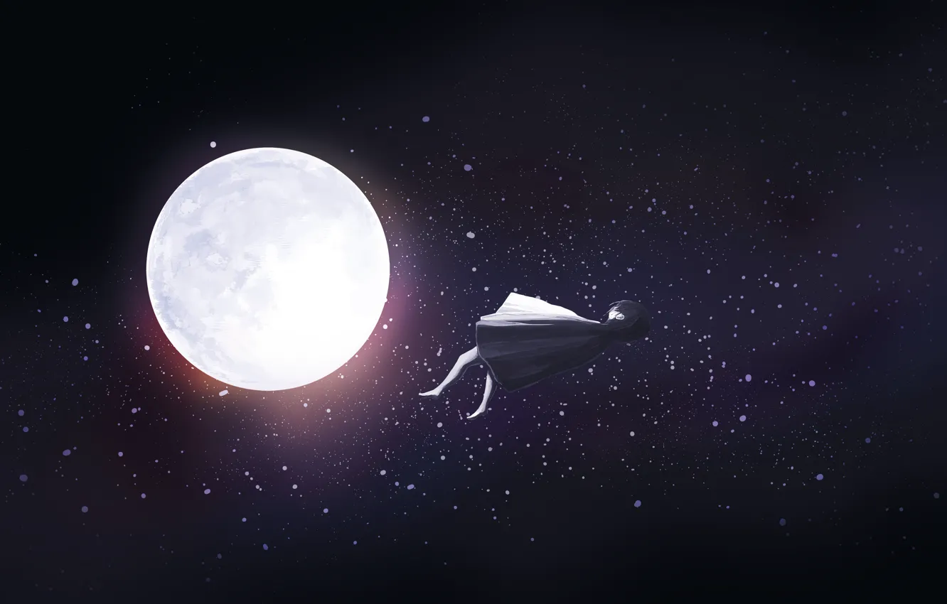 Фото обои космос, Луна, падение, девочка, by Gracile