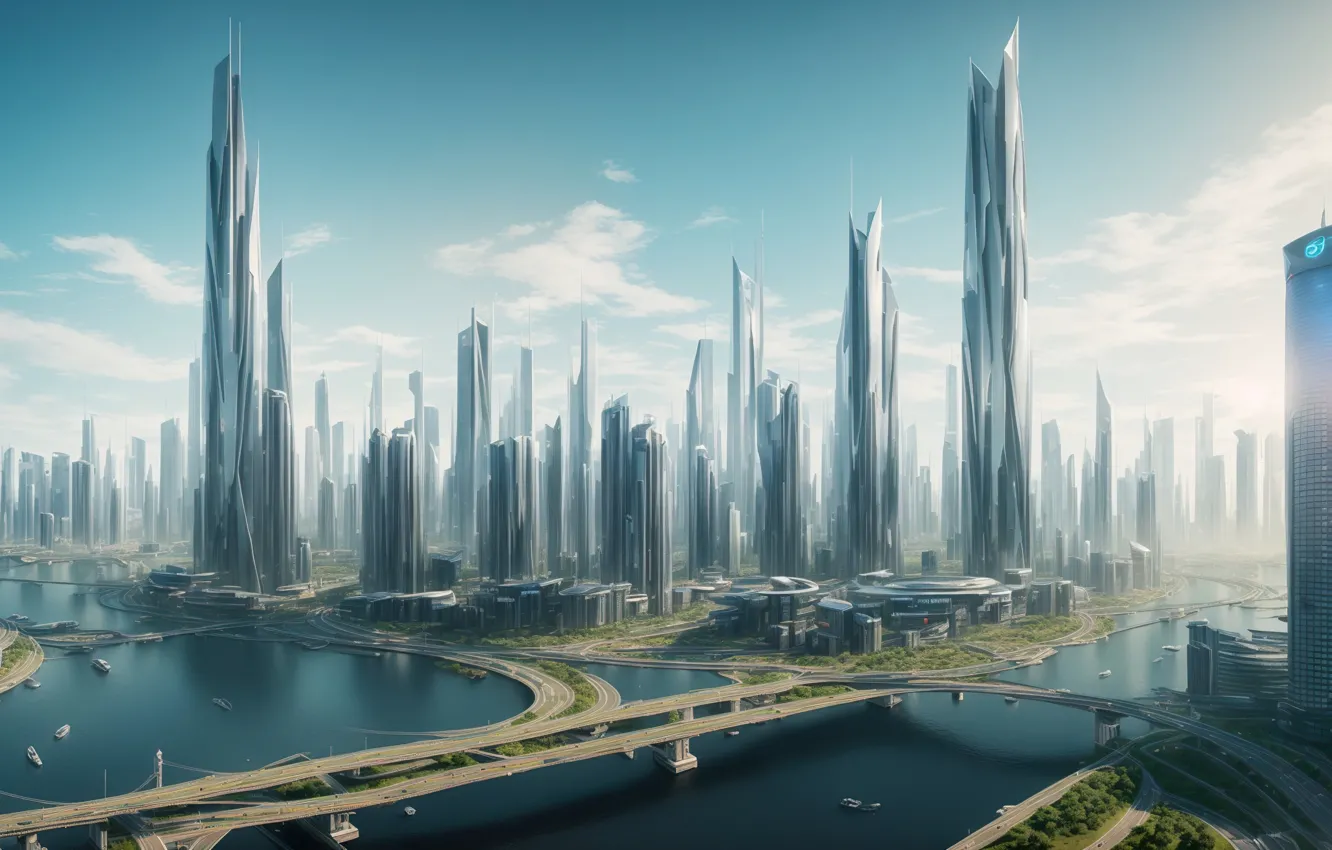 Фото обои city, future, landscape, art, fantastic, digital art, Futuristic, utopia
